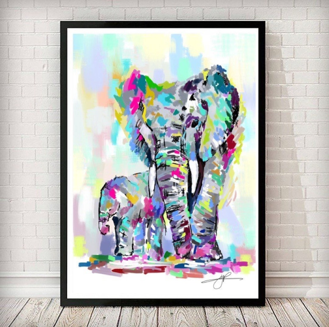 ELEPHANT Wall Art Decor Watercolour Drip Splash Painting Pet Etsy UK