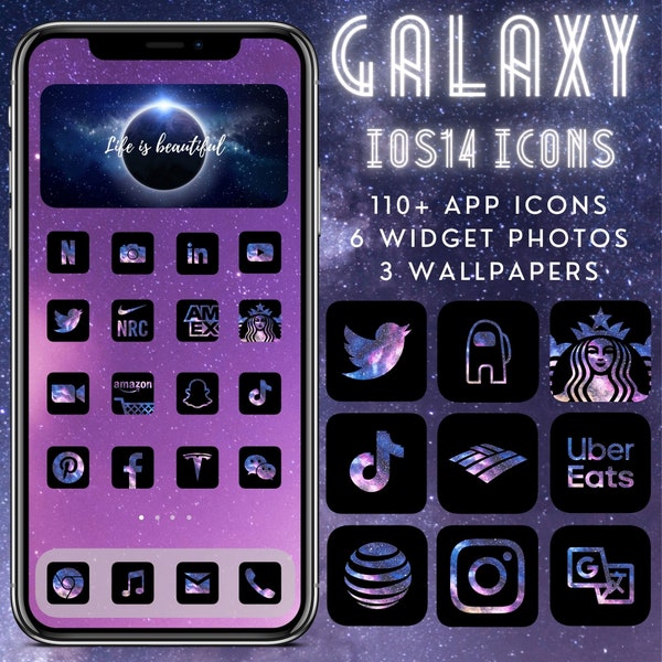 Galaxy iOS14 App Icons Pack I Galaxy Aesthetic iPhone Home Screen I Space iOS 14 Widget Photos I Space Theme iPhone App Covers