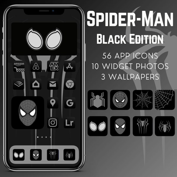 iOS14 Spiderman App Icons, Schwarze iOS 14 App Icons | Marvel Superheld Icons für iPhone iOS 14 | Marvel Spider-Man Widget Fotos