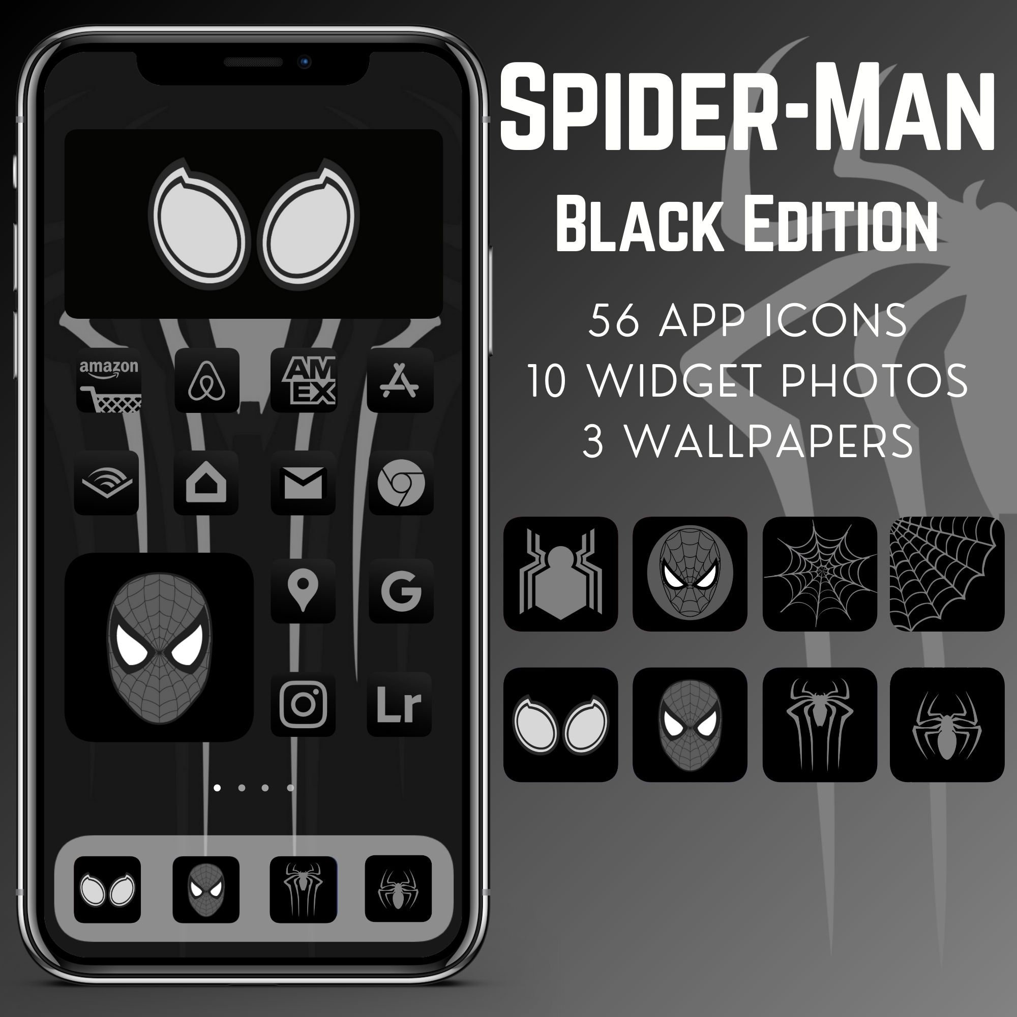 Ios14 Spiderman App Icons Black Ios 14 App Icons Marvel Etsy