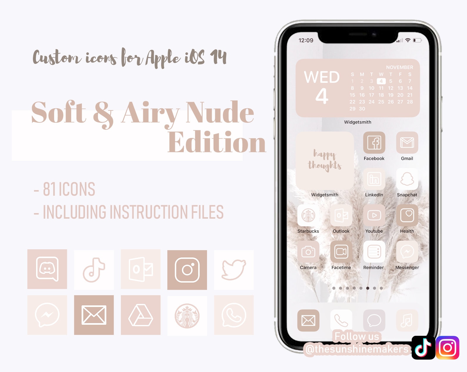 Soft and Airy Nude Apple iPhone iOS 14 icons pack Personalised Aesthetic  Clean Neutral Beige Background Custom Home Screen iOS14