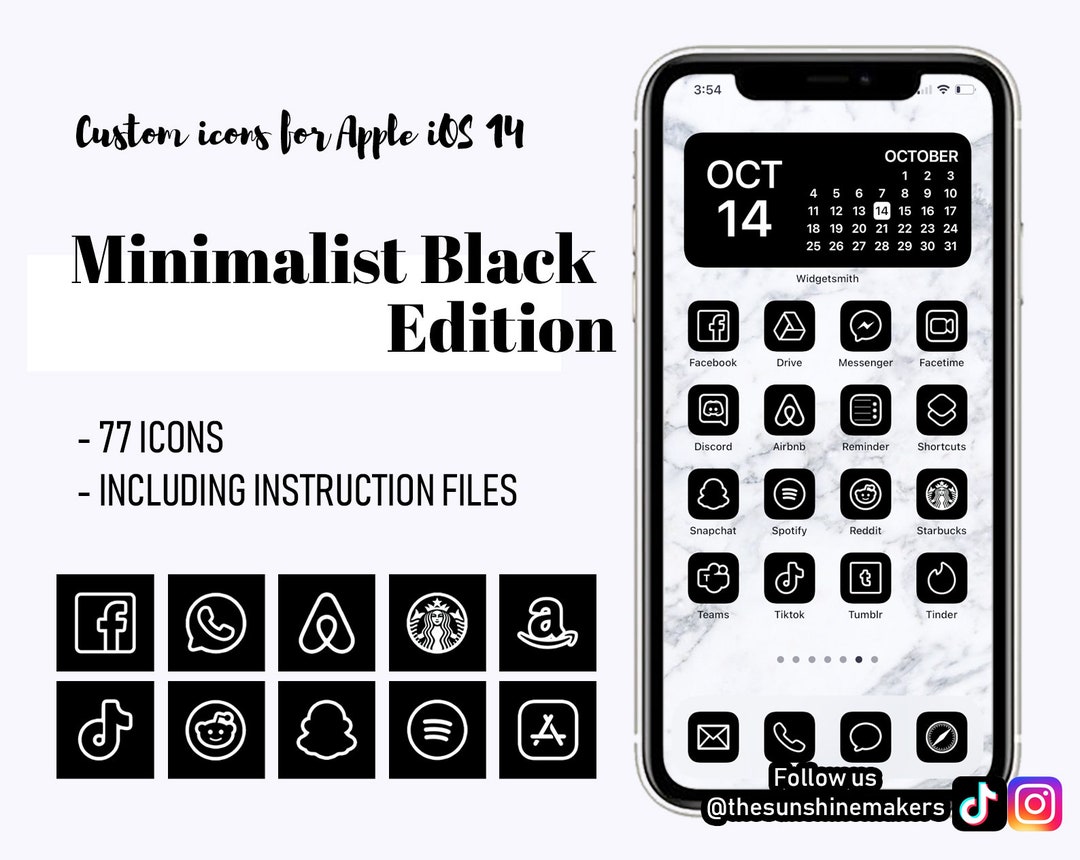 Ios 14 Minimalist Black Outline Icon Pack | Aesthetic Home Screen ...