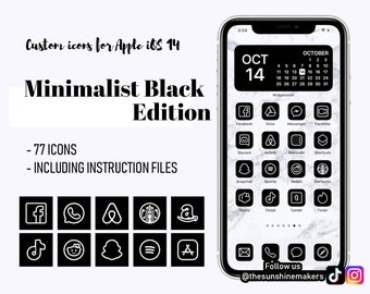 iOS 14 Minimalist Black Outline Icon Pack | Aesthetic Home Screen | Custom Apple iPhone Icons Widget