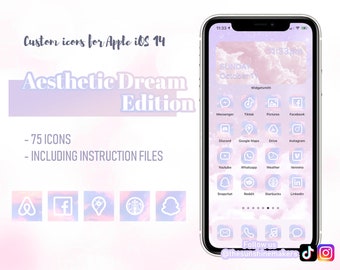 Aesthetic Dreams Pastel Lilac Pink Edition themed Apple iPhone iOS 14 icons pack | Personalised Cute Custom Home Screen Widgetsmith iOS14