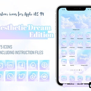 Aesthetic Dreams Pastel Cyan Lilac themed Apple iPhone iOS 14 icons pack | Personalised Cute Custom Home Screen Icon Widgetsmith iOS14