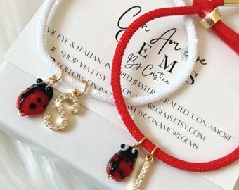 Lucky Coccinella and Initial Bracelet, Good Luck Ladybug Bracelet, Italian Gift, Portafortuna, Birthday Graduation Gift, Birthday Gift Women