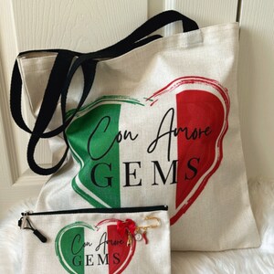 Essential Con Amore Gems Large Tote Bag, Italy Flag Makeup Bag, Italian Evil Eye Pouch, Evil Eye Protection, Italy Gift for Women Girls