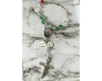 Personalized Italian Padre Pio Beaded Rosary, Italy Flag Mini Rosary, Communion Gift, Blessed Car Rosary Bead, Padre Pio Pietrelcina