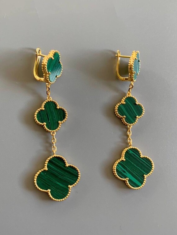 Malachite Clover Earrings 3motifs Clover Earrings Etsy