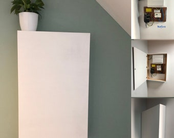 Fuse Box Cupboard with Door. Electrical Fuse box Cover. Slim Wall Cupboard. Alarm Box cover. White Painted Cupboard. Consumer unit cover box