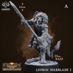 Leonin Infantry Miniatures - Mammoth Factory | Tabaxi Fighter Models | Dungeons and Dragons | DnD | Wargaming | Pathfinder | Droughtland