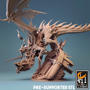 Undead Dragon Miniature - Lord of the Print | Dracolich Model | Vampire Lord | Soulblight Gravelord | Dungeons & Dragons | DnD | Wargaming