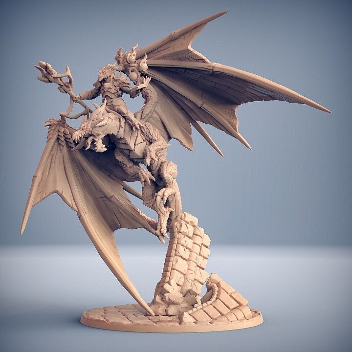 Adult Red Dragon & Dragonborn Rider Miniature - Artisan Guild