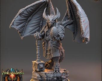 Winged Dragonborn Captain Miniature - Daybreak Miniatures | Lizardfolk Paladin Model | Wargaming | Stoneborn