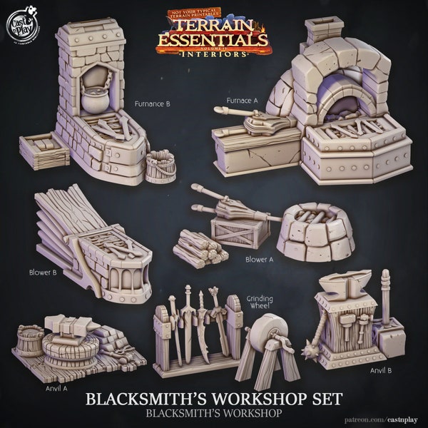 Blacksmith Forge Tool Scatter - Castnplay | Smithing Workshop Props | Dungeons & Dragons | DnD | Wargaming | Terrain Essentials | Wargaming