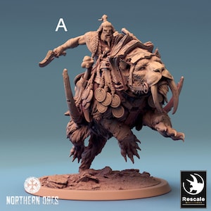 Orc Mounted Tiger Miniatures - Rescale Miniatures | Orruk Warboyz Gnashtoof Models | Dungeons & Dragons | DnD | Wargaming | Northern Orcs