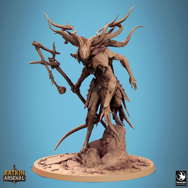 Undead Ratkin Shaman - Rescale Miniatures | Giant Ratfolk Sorcerer Model | Ratkin Arsenal