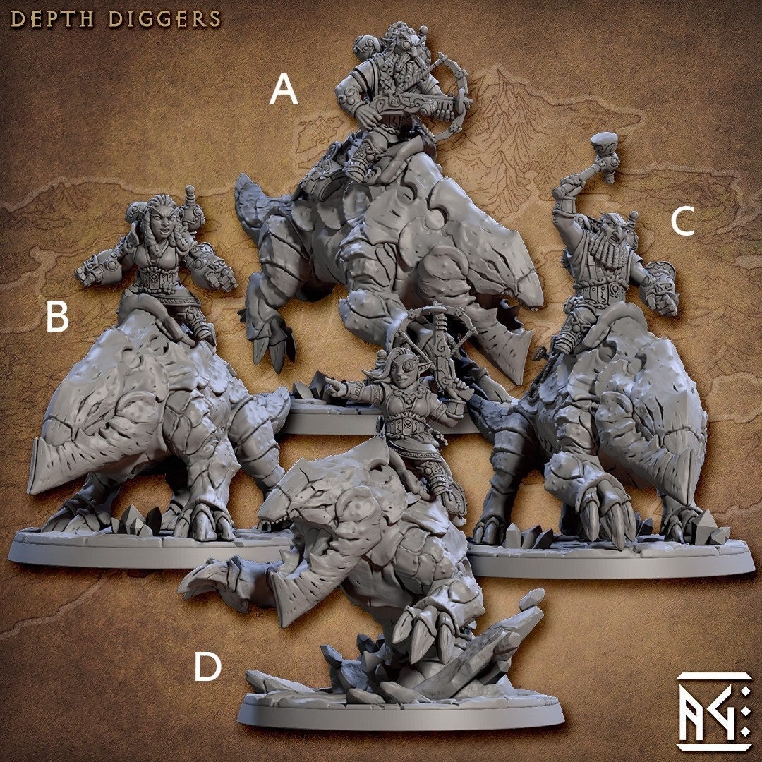 Gnome Cavalry Miniatures Artisan Guild Mounted Bulette Models Dungeons and Dragons Dnd Wargaming