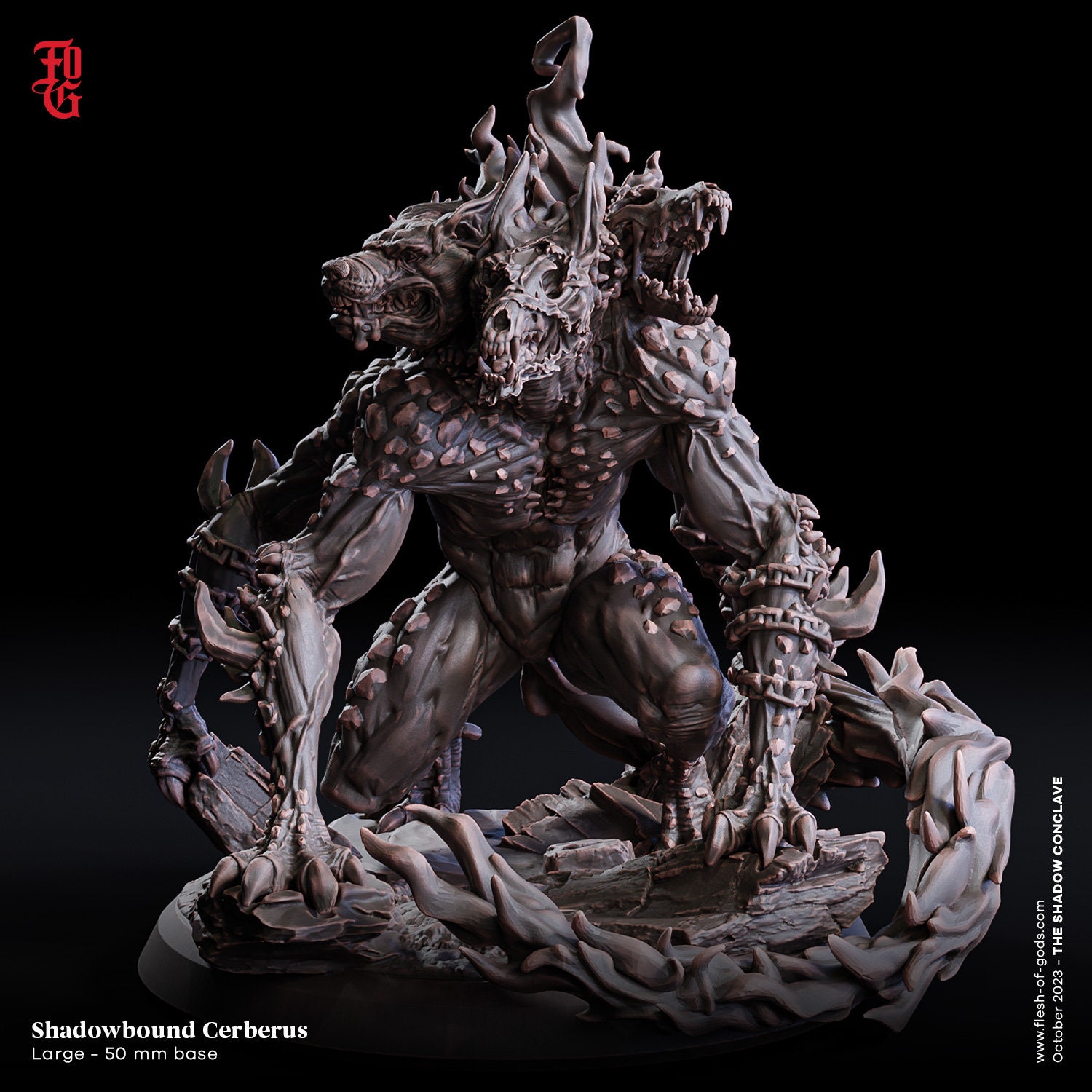 Grimdark Cerberus Miniature -  Flesh of Gods | Giant Hell Hound Model | Dungeons and Dragons | DnD | Wargaming | Shadow Conclave