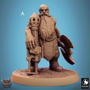 Male Dwarf Warrior Miniatures - Rescale Miniatures | Fyreslayer Hearthguard Models | Dungeons & Dragons | DnD 5e | Wargaming | Molten Hearts