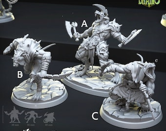 Ratfolk Krieger Miniaturen - CastNPlay | Skaven Kämpfer Modelle | Dungeons und Drachen | DnD | Wargaming | 'Enter the Drains'