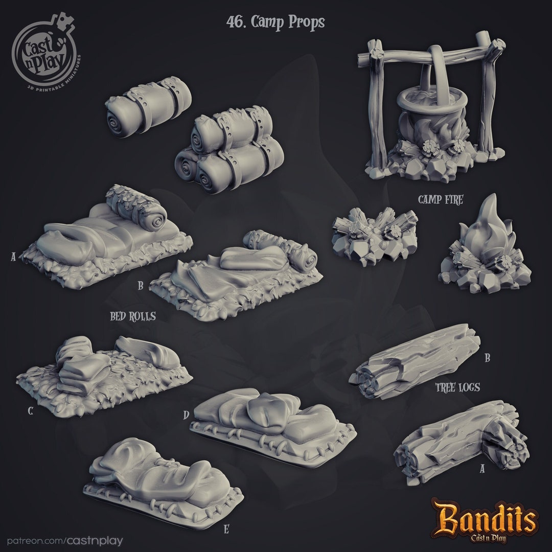 Camp Props & Scatter Models - Castnplay | Campfire | Bedroll | Terrain ...