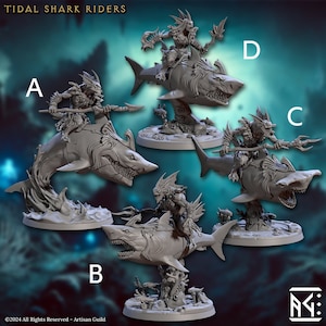 Deepkin Mounted Shark Miniatures - Artisan Guild | Idoneth Allopex Fishfolk Guard Model | Dungeons and Dragons | DnD | Wargaming | Mirmidons