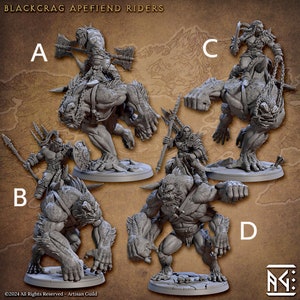 Orc Mounted Giant Ape Miniatures - Artisan Guild | Barlgura Beast Cavalry Models | Wargaming | Blackcrag Orcs