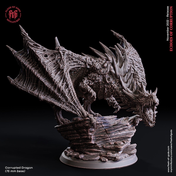 Undead Dragon Miniature -  Flesh of Gods | Zombie Terrorgheist Model | Death Wyvern Dracolich | Dungeons and Dragons | DnD | Wargaming