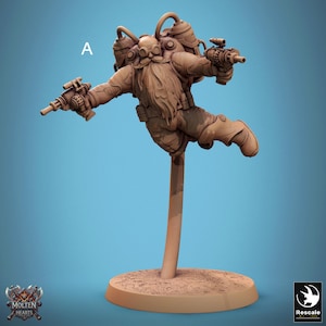 Flying Dwarf Artificer Miniatures - Rescale Miniatures | Kharadron Endrinrigger Models | Dungeons & Dragons | DnD 5e | Wargaming | Molten