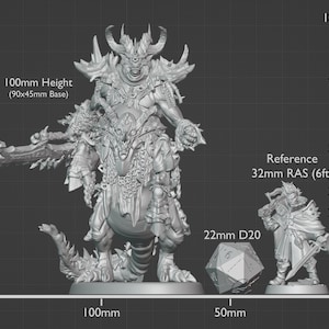 a white model of a demon standing next to a rock