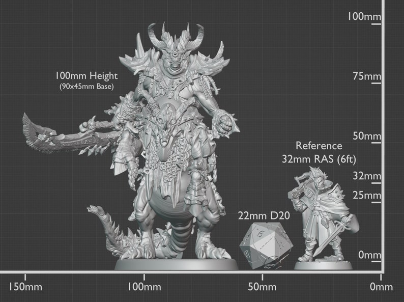 a white model of a demon standing next to a rock