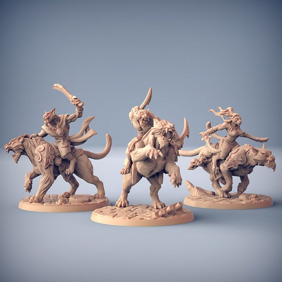 Tiger & Tabaxi Rider Miniatures - Artisan Guild | Mounted Leonin
