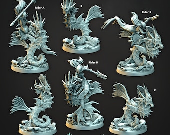 Merfolk Cavalry Miniature - Castnplay | Idoneth Deepkin Model | Wargaming | Merghouls Deep Sea Valkyrie