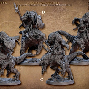 Lizardmen Cavalry Miniatures - Artisan Guild | Mounted Dinosaur Models | Dungeons and Dragons | DnD | Wargaming | Frostheart Lizardmen