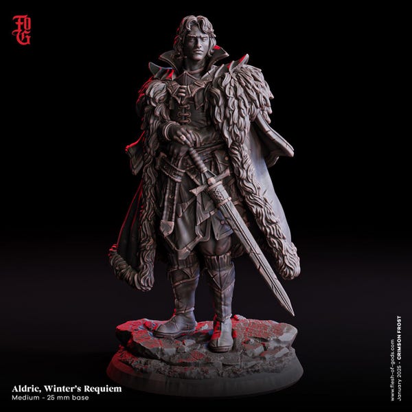 Grimdark Vampire Hunter Miniature -  Flesh of Gods | Human Noble Fighter Model | Dungeons and Dragons | DnD | Wargaming | Crimson Frost