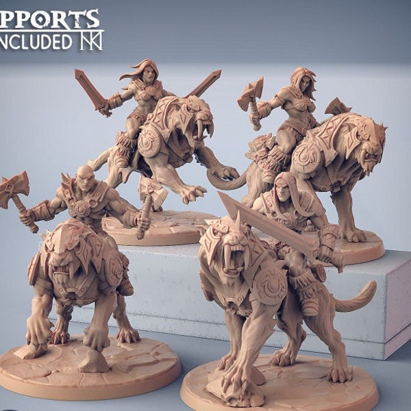 Figurines de cavalerie barbare - Guilde d'artisans | Modèles à monture chat Sabertooth | Donjons et dragons | MdD | Jeux de guerre | Barbare du Pic-dragon