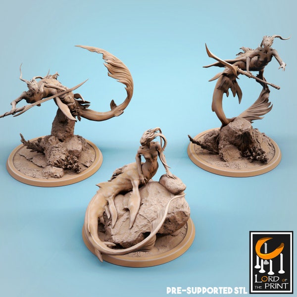 Miniatures de sirène - Seigneur de l'estampe | Modèles de guerriers Fishfolk | Monstre Marin | Donjons & Dragons | DnD | Jeux de guerre
