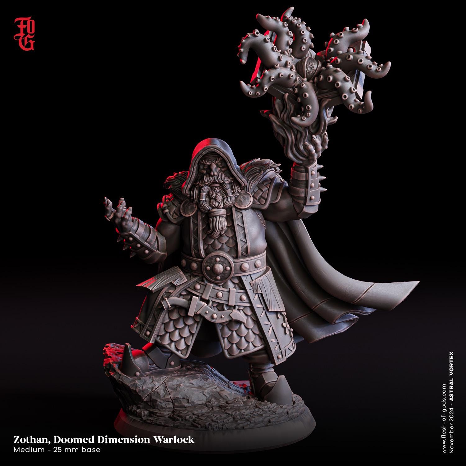 Male Dwarf Warlock Miniature -  Flesh of Gods | Chaos Dwarf Sorcerer Model | Dungeons and Dragons | DnD | Wargaming | Astral Vortex