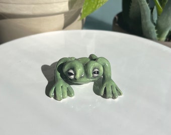 Light green ceramic frog figurine- hand sculpted ceramic frog