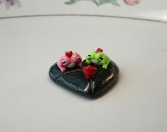 Frog on heart lilipad figurine- keychain or earrings- Valentine’s Day collection