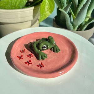 Frog & butterfly trinket dish- handmade ceramic clay dish-jewelry dish