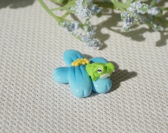 Frog on blue flower figurine- handmade polymer clay figurine/decoration- cute tiny flower frog sculpture