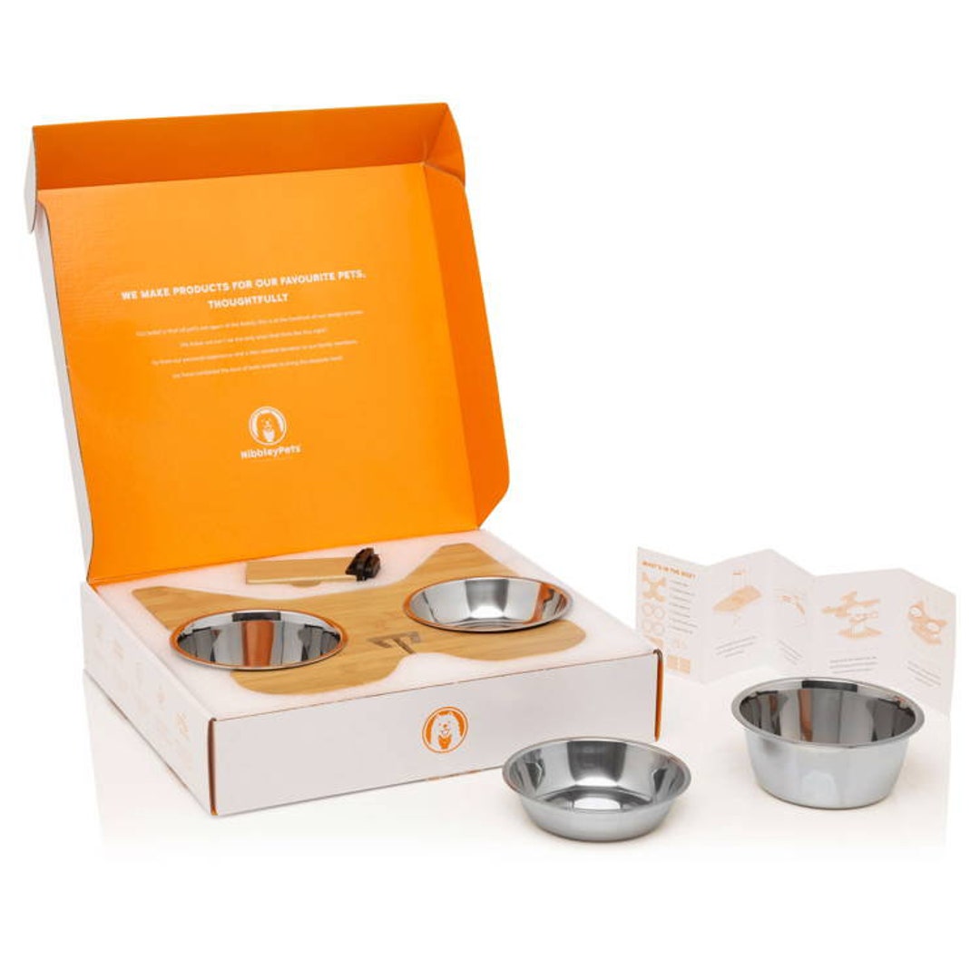 Bamboo Elevated Dog Bowl Stand Nibbleypets Pugs Frenchies Food Water Etsy