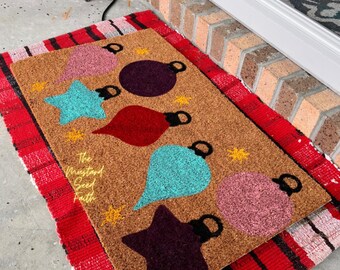 Christmas Lights Doormat, Christmas Ornament Doormat, Christmas Decor, porch holiday decor, holiday porch decor, Merry Christmas Entryway