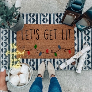 Lets Get Lit Christmas Doormat, Holiday Lights Doormat, Christmas Lights Doormat, Christmas entryway Doormat, colorful Christmas doormat,