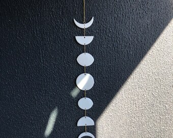 Moon Phases Wall Hanging (7 Moons Handmade Ceramic Banner 21&quot;), Phases of the Moon Cycle, Boho Home Decor, Celestial Lunar Bedroom Decor