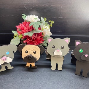 3D wood animal cat or dog glasses holder painted stand pitbull and pug