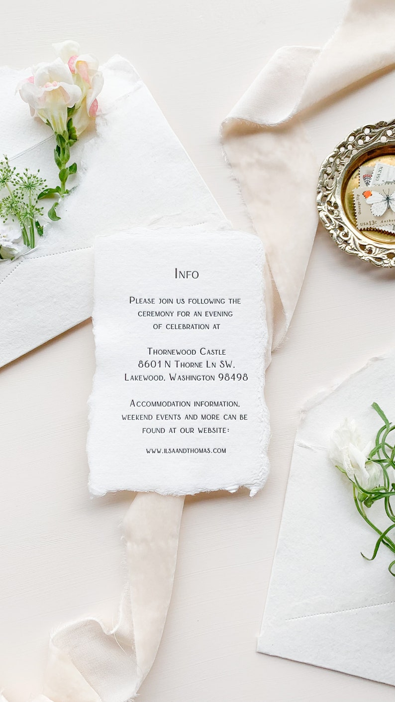 The Isla Wedding Invitation Suite letterpress printed on handmade paper with handmade paper envelopes a very whimsical and romantic suite image 4