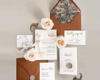 The Elyse Suite - Sample Letterpress Wedding Invitations Letterpress printed wedding invitations semi custom suite